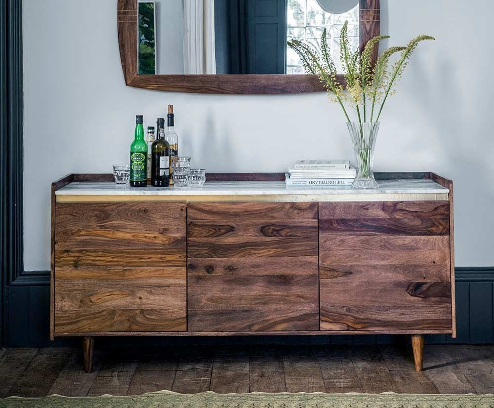 Arko Solid Wood Sideboard 3 Door In Natural Finish For Living Room Furniture