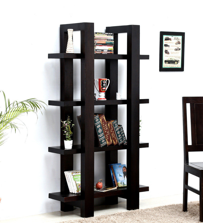 Liv Solid Mango Wood Bookcase 4 Shelf In Z-Black Finish