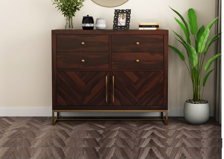 Angus Solid Wood Chest Of Drawers In Walnut Finish