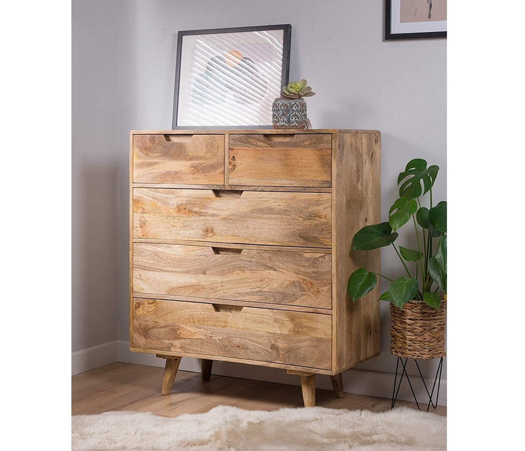 Aspen Solid Wood Chest of Drawers in Nat Finish For Living Room
