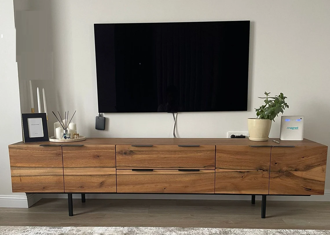Steven Acacia Wood 4 Door With 2 Drawer Tv Cabinet #008