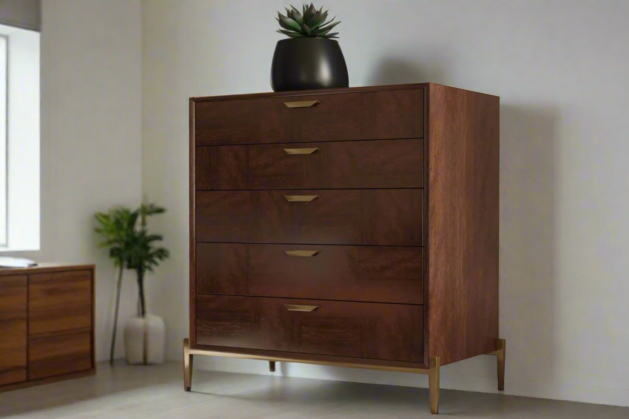 Homerange Mango Wood 5 Drawers In Provincial Teak Finish Living Room