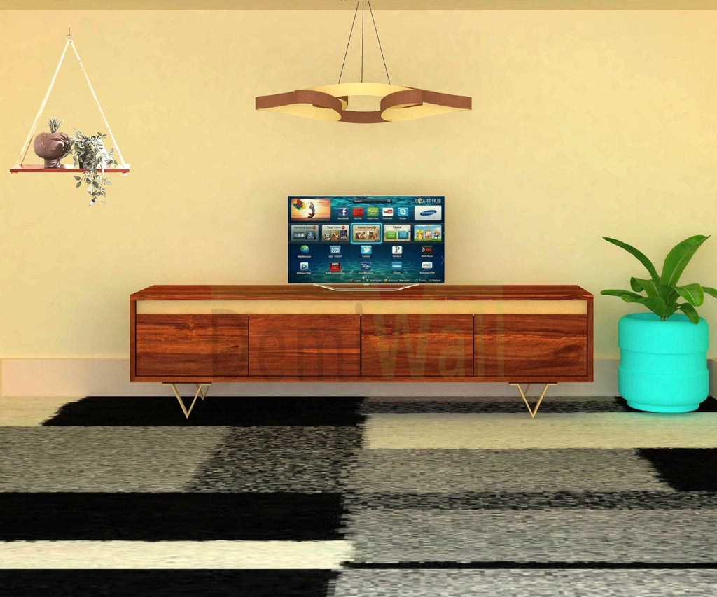 Ezra Sheesham wood 4 Drawers Tv-Stand  in honey oak & Golden Finish For Living Room Furniture