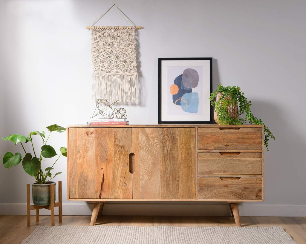 Urban Solid Wood Sideboard In Natural Finish In Living Room