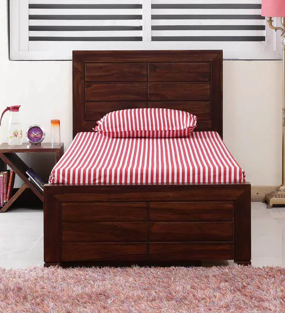 Segur Solid Wood Single Size Bed With One Drawers  In Provincial Teak Finish For Bedroom Furniture