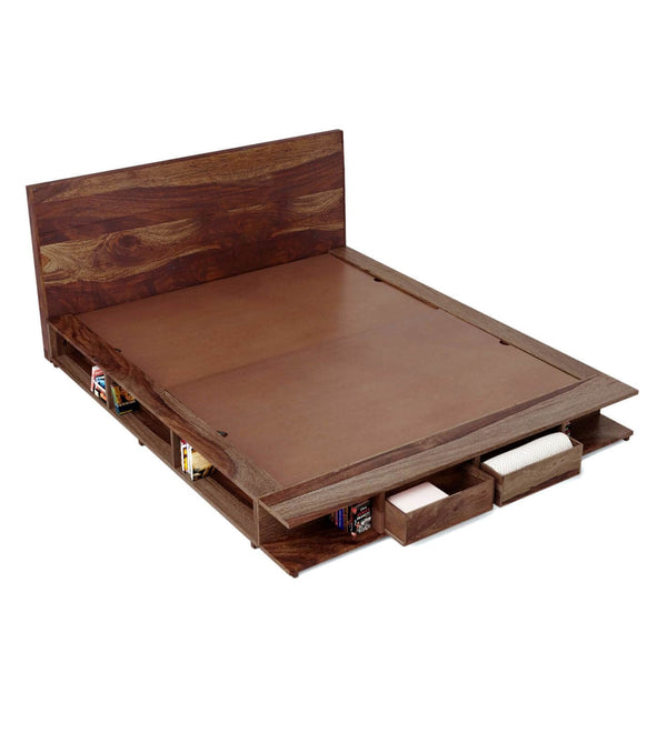Kofu Sheesham Solid wood Platform Bed In Provincial Teak Finish